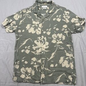 Porter And Shirt Shirt Mens Small Linen Blend Button Up Floral Pattern Green